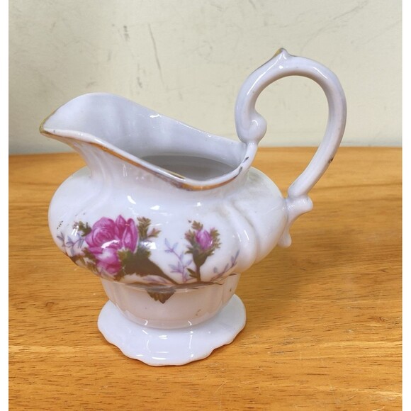 Antique Hand-Painted Rose Creamer • Romantic Shabby Chic Porcelain - Picture 1 of 12
